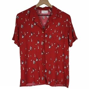 LIZ CLAIBORNE Shirt Blouse Sailboat Sailing Gold Buttons Nautical Short Sleeve 4